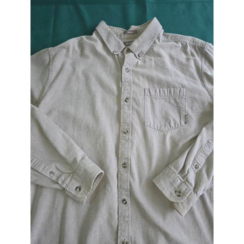 Eddie Bauer Mens XL Classic Fit Gray Cotton Twill Long Sleeve Button Down Shirt